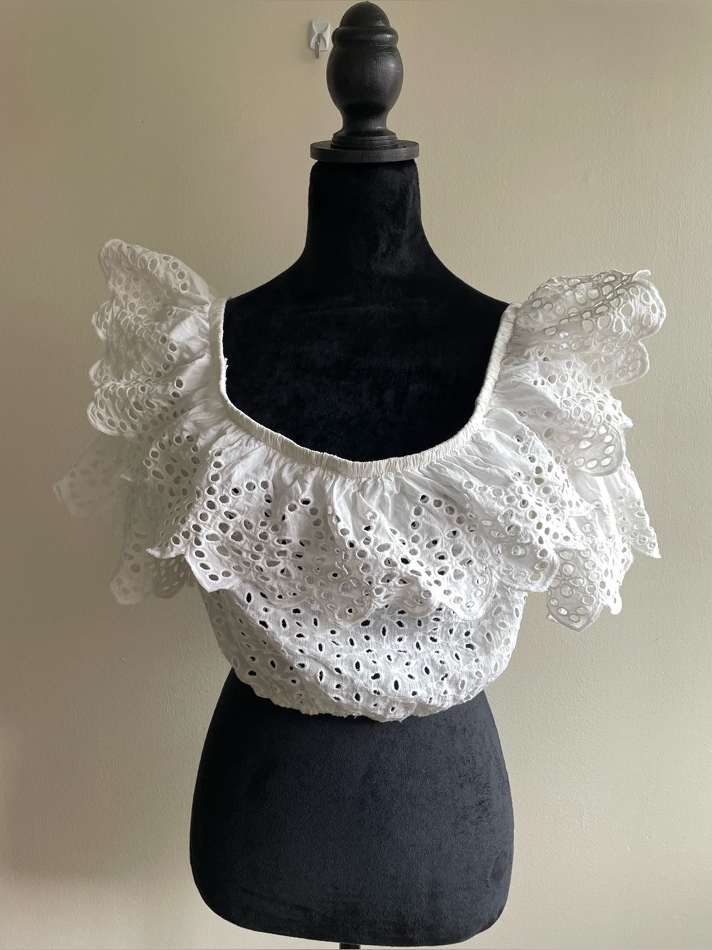 Fashion Nova White Eyelet Off Shoulder Ruffle Crop Top 1XL Cottagecore